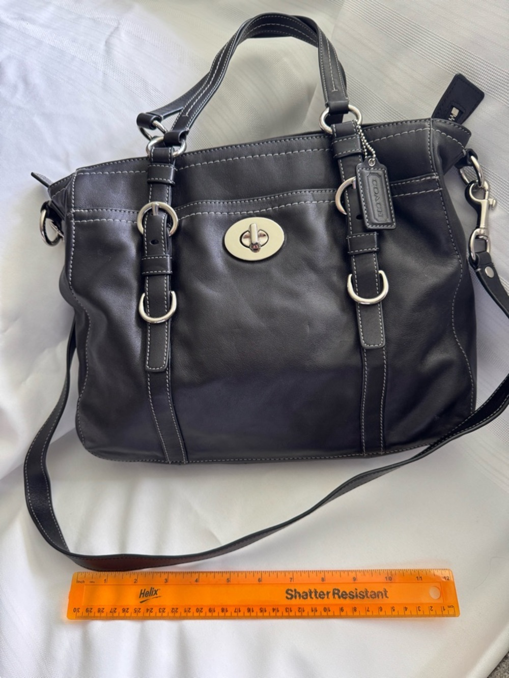 Coach Black Leather Turnlock Satchel Shoulder Bag